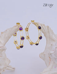 18K Gold Plated Glossy Stone Hoop Earrings - ZP1012183