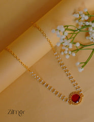 KY1011976- Premium Pearl Necklace with Palakka Round Pendant (color option) 1-Zilmor