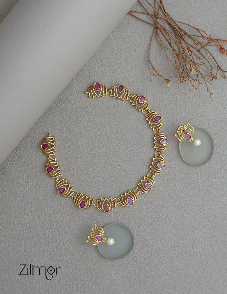 SN101036 - Lotus Choker Necklace Earrings set