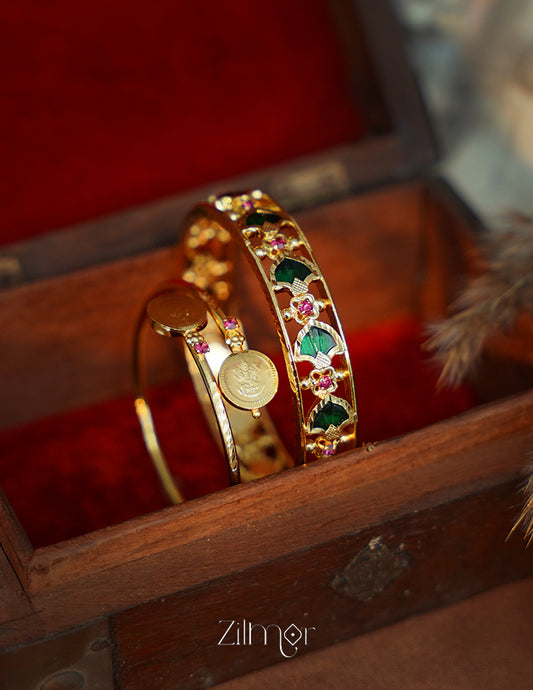 KY1011788 - Gold Plated Palakka Statement & Lakshmi coin Bangle combo (color option) 1-Zilmor