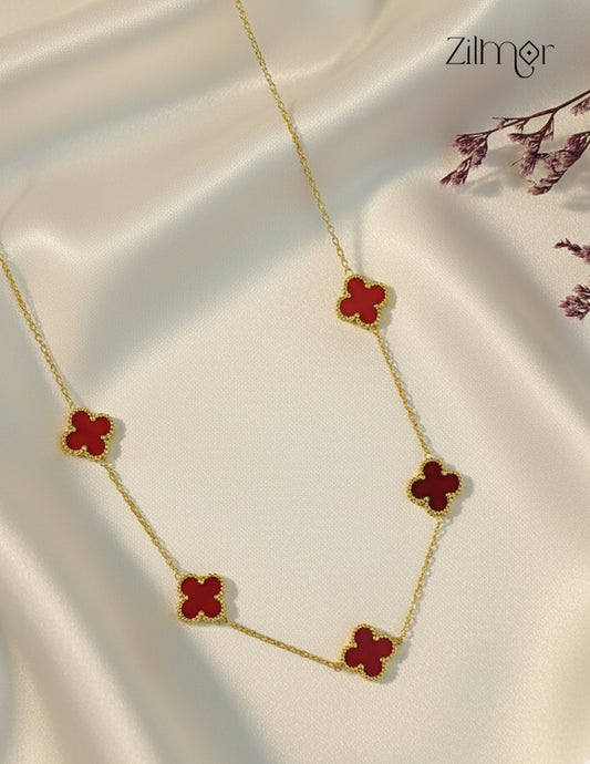 Gold Tone Red Clover Necklace-ZF1012109