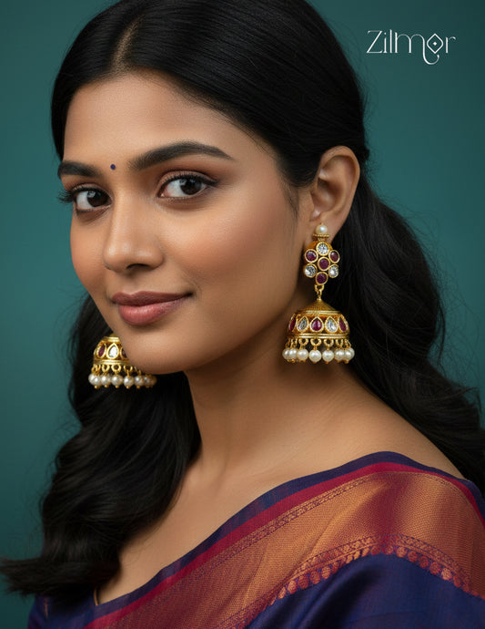 Ad & Kemp Stone Pearl Jumkha Earrings - CL1012309