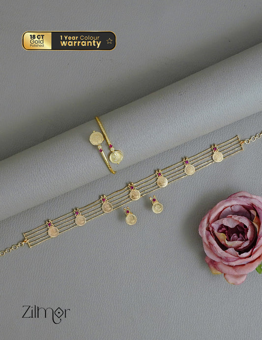 KY1011761- Gold tone Kashu Lakshmi choker Necklace with matching Earring Bangle set combo 1-Zilmor