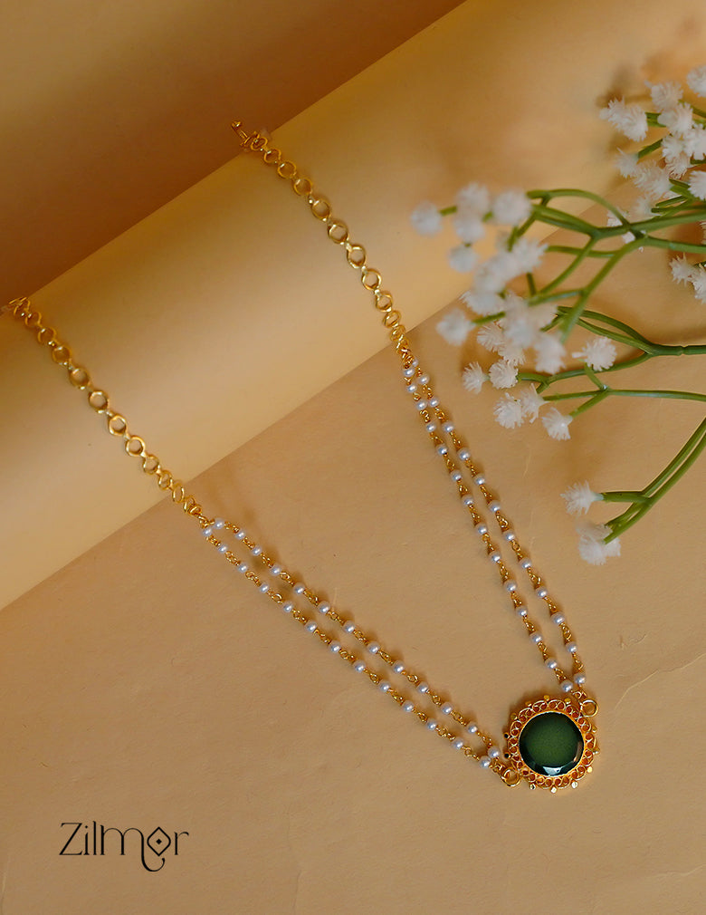 KY1011976- Premium Pearl Necklace with Palakka Round Pendant (color option) 3-Zilmor