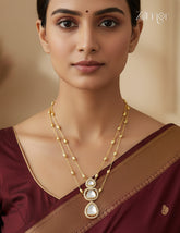 Moissanite Polki Stone Double Layer Necklace - CL1012079