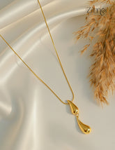Anti Tarnish Gold Tone Teardrop Duo Pendant Simple Necklace-ZF1012134