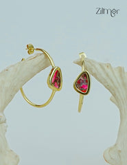 18K Gold Plated Designer Natural Raw Stone Hoop Earrings (color option) - ZP1012177