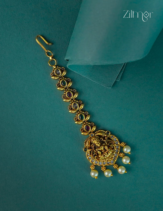 Antique Traditional Ad & Kemp Stone Pearl Maang Tikka - CL1012306