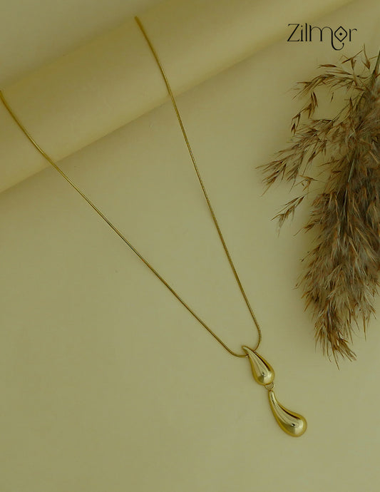 Anti Tarnish Gold Tone Teardrop Duo Pendant Simple Necklace-ZF1012134