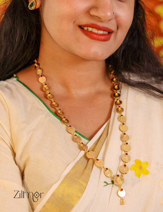 AG100174 - Goldtone Lakshmi coin Long Haram Necklace 2-Zilmor