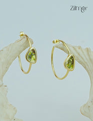 18K Gold Plated Designer Natural Raw Stone Hoop Earrings (color option) - ZP1012177