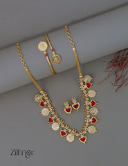 KY1011828 - Gold tone palakka coin Necklace Earrings Bangle combo 4-Zilmor