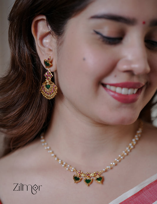 KY1011939- Double Layer Palakka Pendant Pearl choker Necklace