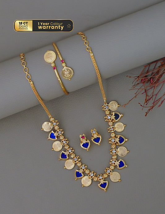 KY1011828 - Gold tone palakka coin Necklace Earrings Bangle combo 2-Zilmor