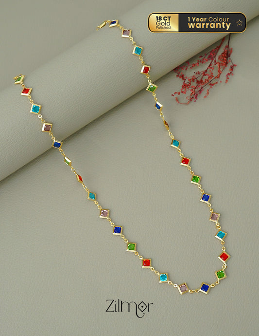 KT1011644 - 18k Gold Plated Semi Precious multicolor Stone Long Necklace 1-Zilmor