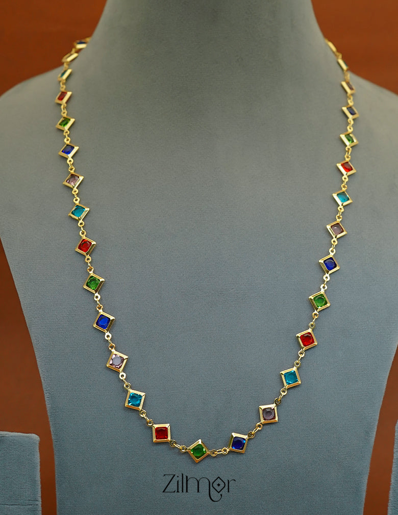 KT1011644 - 18k Gold Plated Semi Precious multicolor Stone Long Necklace 3-Zilmor
