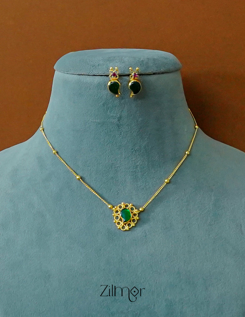 KY1011893- Gold Tone Simple Mango Palakka Necklace Earring Set 3-Zilmor