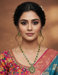 KA1011621- Green Kemp Stone Antique Choker Necklace Earrings Set