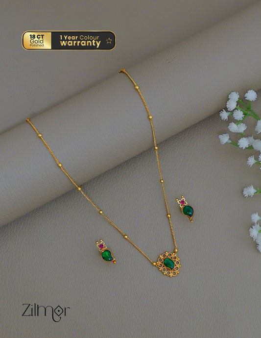 KY1011893- Gold Tone Simple Mango Palakka Necklace Earring Set 2-Zilmor