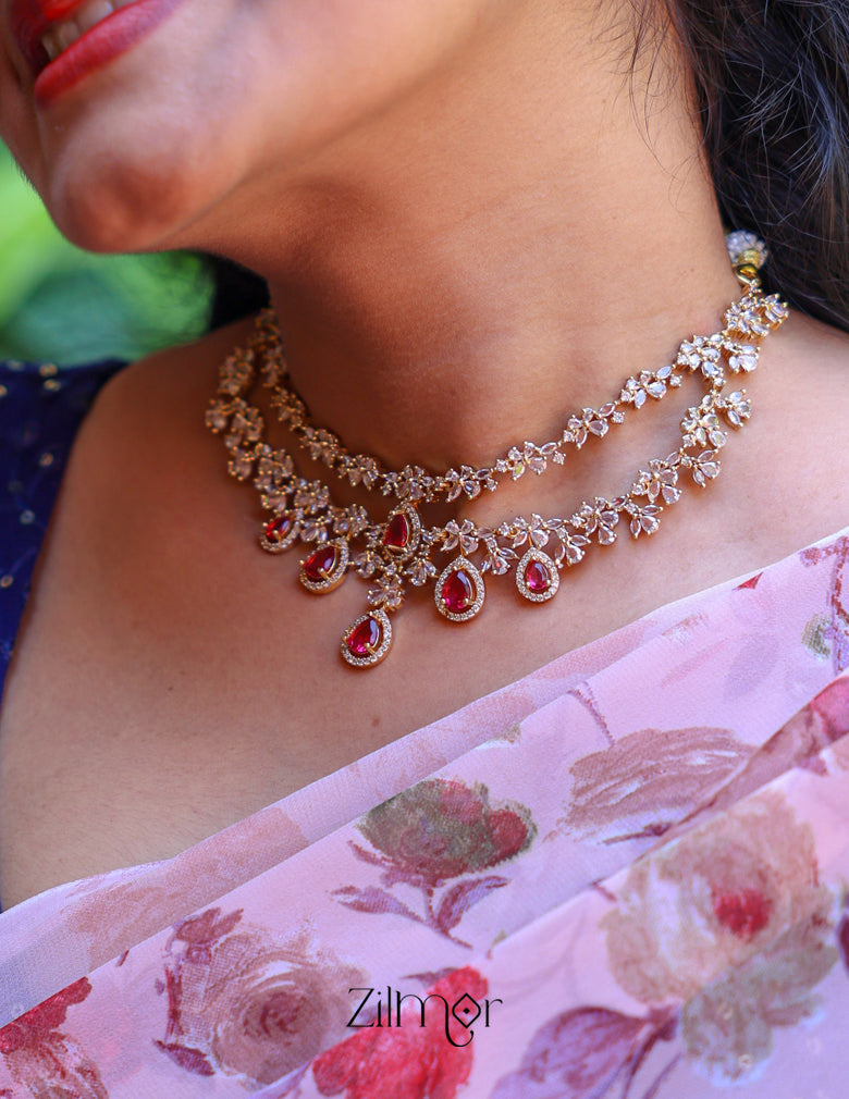 SN101725 - AD Stone 2 Layer Necklace Set Earring