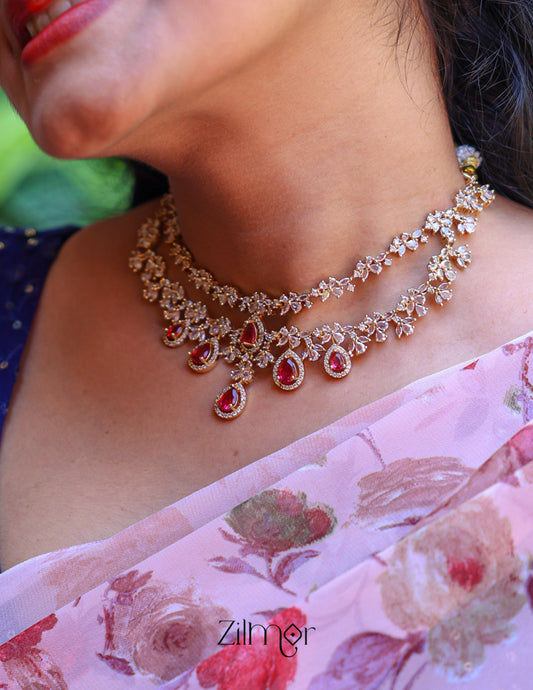 SN101725 - AD Stone 2 Layer Necklace Set Earring 2-Zilmor