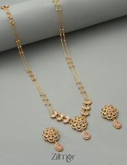 SN1011329 - Premium Antique AD Stone Double Layer Necklace with Earrings 3-Zilmor