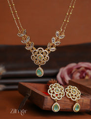 SN1011329 - Premium Antique AD Stone Double Layer Necklace with Earrings 1-Zilmor