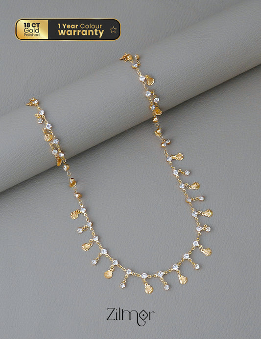 KT1011700- Anti Tarnish Gold Plated Hanging Stones with Sea Shell Chain Necklace 1-Zilmor