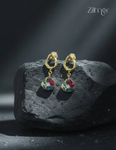 18K Gold Plated Natural Raw Stone Dangle Earring - ZP1012170