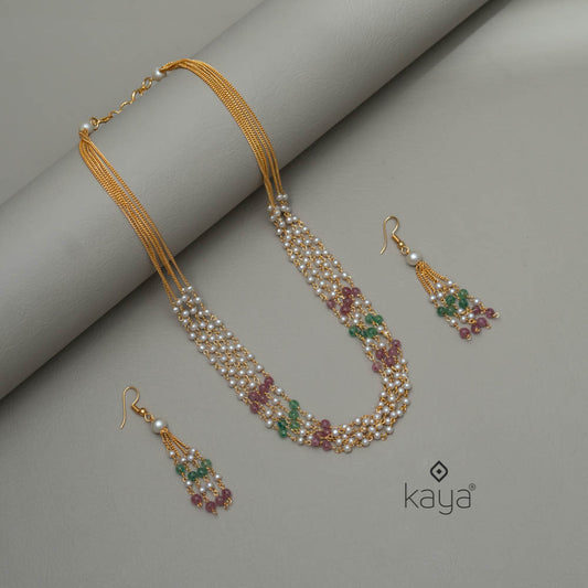 NV101446 - Multi color Pearl layer Necklace with earrings