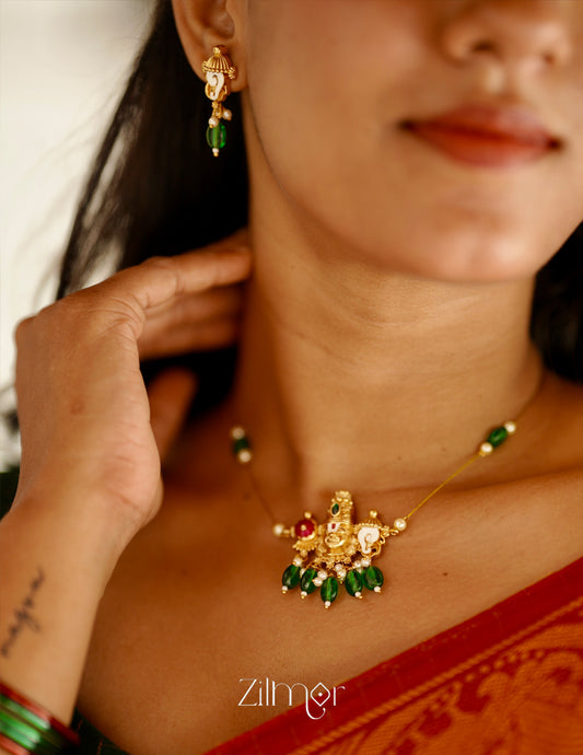 SN1011230- Traditional Shanku Chakra Pendant Invisible Necklace Earrings Set 6-Zilmor