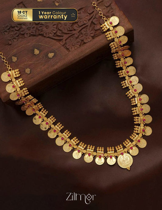 Goldtone Lakshmi Coin long Necklace Haram - AG100332 1-Zilmor