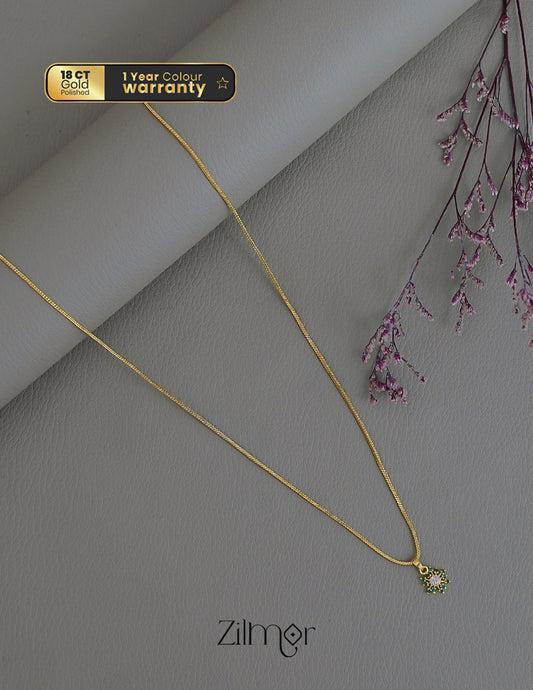 ZR1011929- Gold Tone AD Stone Pendant Simple Necklace 1-Zilmor