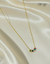 Gold Tone Multi color Stone Pendant Simple Necklace-ZF1012143