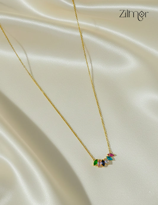 Gold Tone Multi color Stone Pendant Simple Necklace-ZF1012143