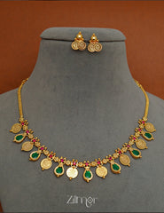 PP1011352 - Gold tone Lakshmi coin & Palakka Necklace with 2 Earrings set 4-Zilmor