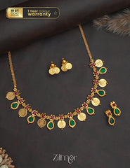 PP1011352 - Gold tone Lakshmi coin & Palakka Necklace with 2 Earrings set 2-Zilmor