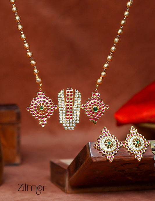 SN1011379 - Premium Antique Shanku Chakra Nama Pendant Necklace with Earrings