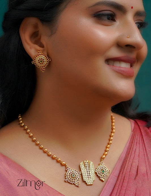 SN1011379 - Premium Antique Shanku Chakra Nama Pendant Necklace with Earrings