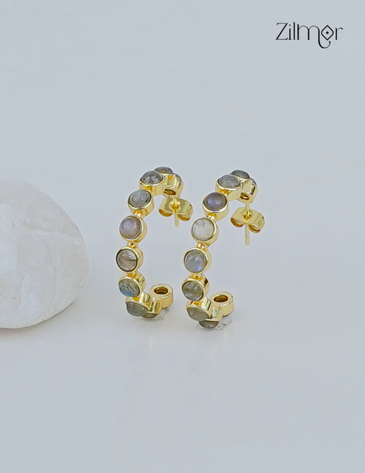 18k Gold plated Handmade Gem Stone Hoop Earrings – (color option) - Anti Tarnish - ZP1012167