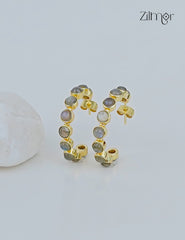18k Gold plated Handmade Gem Stone Hoop Earrings – (color option)  - Anti Tarnish - ZP1012167