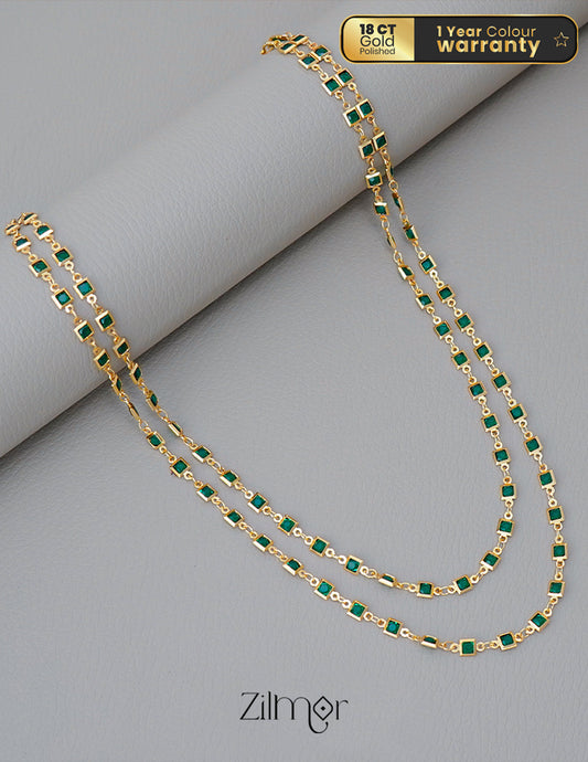 KT1011678 - Semi Precious Stone double layer Long Necklace (color option) 2-Zilmor