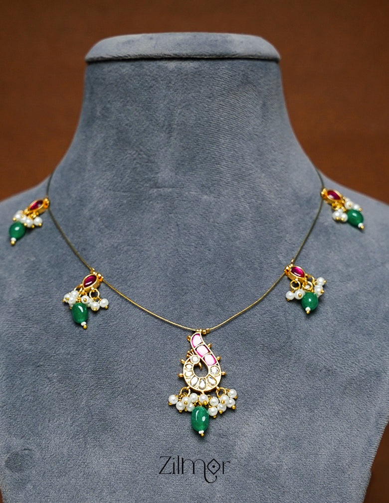 KS1011113- Kemp Pendant Pearl Semi precious Stone Hanging Invisible Necklace