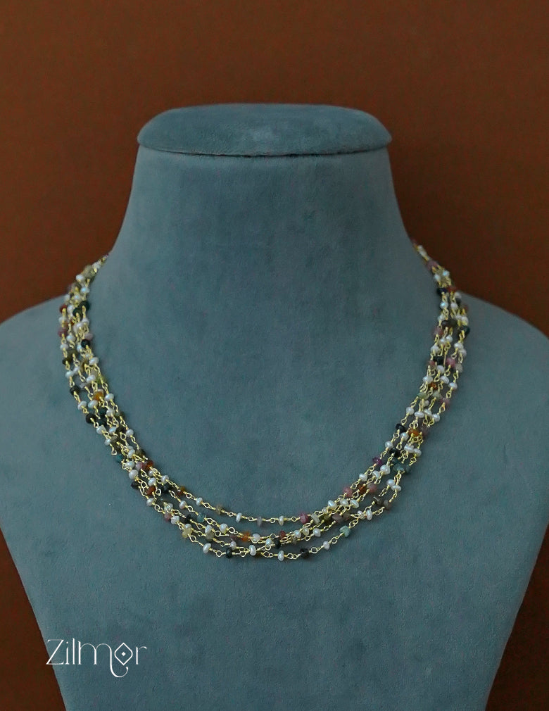 KY1011974- Premium Polished Multi Layer Beaded Chain Necklace
