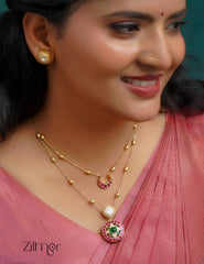 KH1011382 - Moissanite Stone& Jadau Kemp Double Layer Necklace with Earrings 2-Zilmor