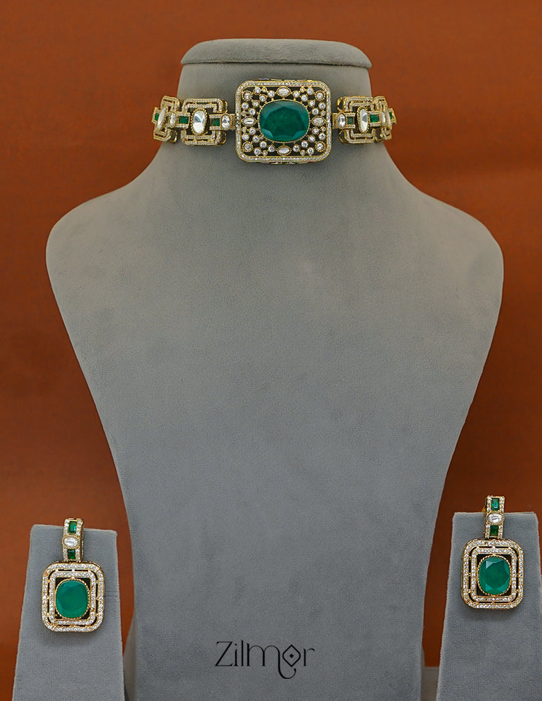 KH1011661 - Moissanite Polki Stone Necklace with Earrings (color option) 5-Zilmor