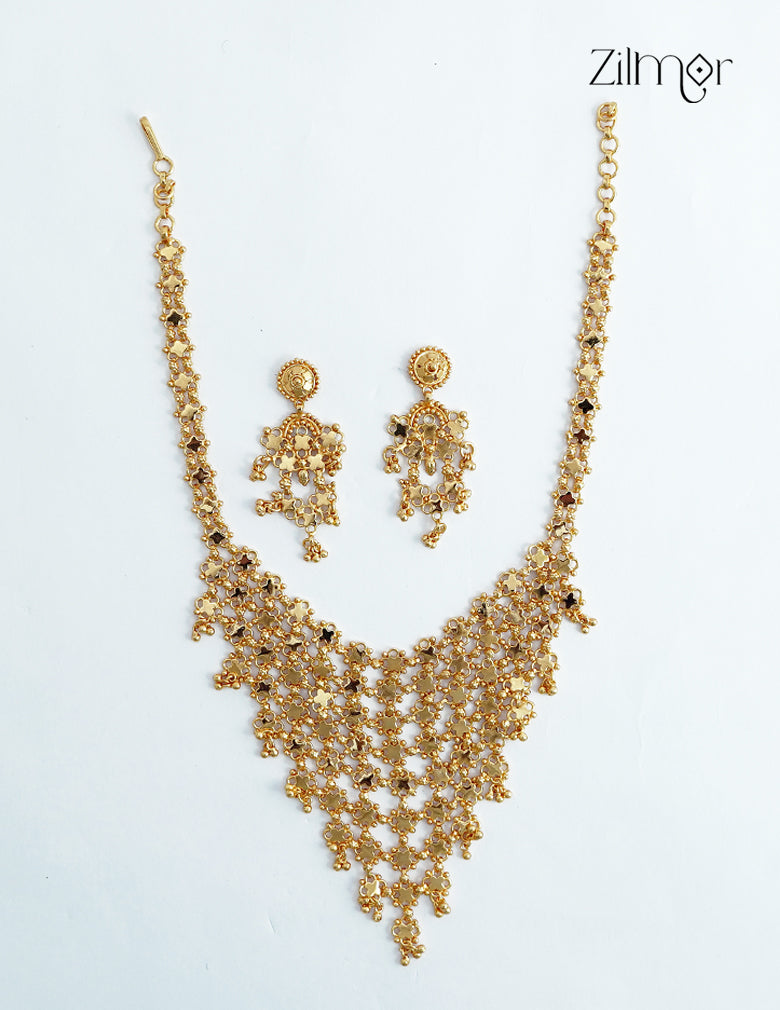 18K Gold Plated Bridal Floral Jaal Necklace Set - AG1012516