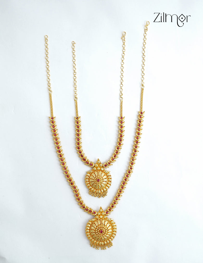 18K Gold Plated Kerala Bridal Chandrakala Haaram Necklace - ZG1012485