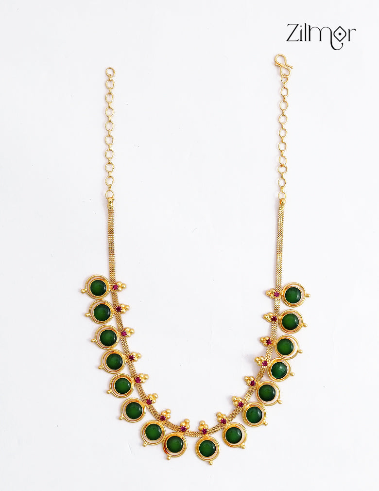 18K Gold Plated Kerala Palakka Necklace with Green Stone - ZG1012491