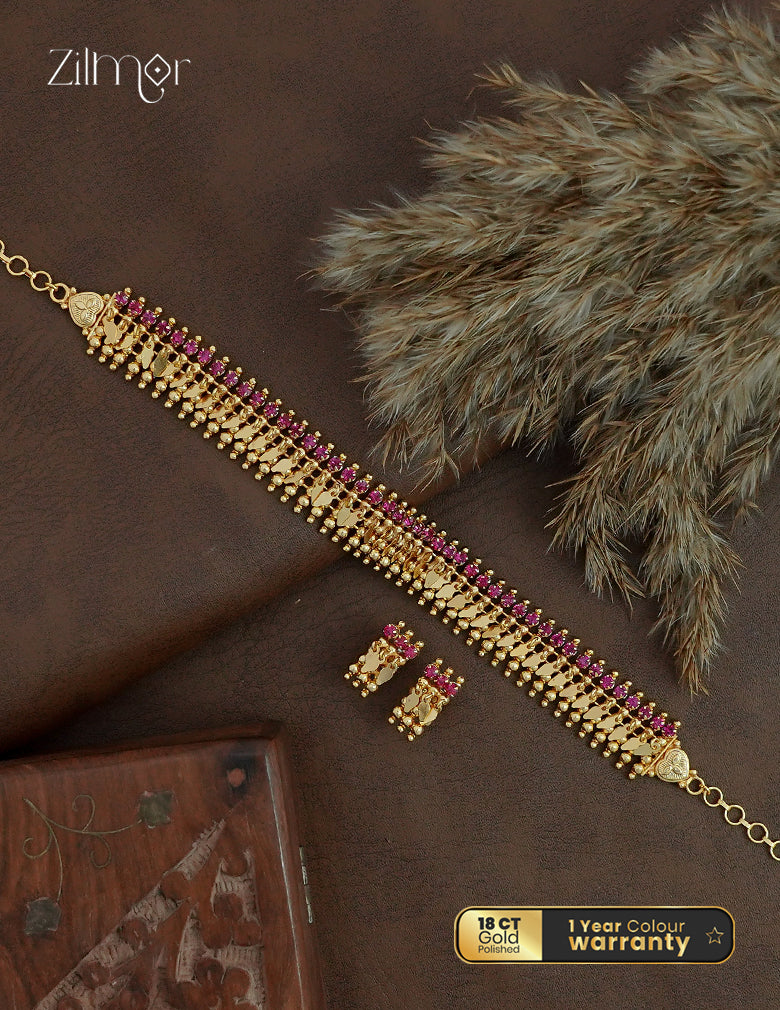 18K Gold Plated Kerala Style ElakkaThali Choker Necklace Set -ZS1012397 - Prebooking